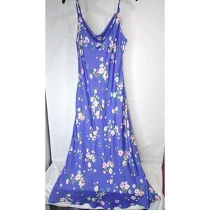 Altar'd State Women L Satin Midi Blue Floral Romantic 90s Slip Dress